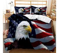 Meimall Housse De Couette Drapeau Américain Animal Aigle 140X200 Cm Arure De Lit Personne Avehousse De Couette En Microfibre Et Taies D'Oreiller, 3D Imprimé Ensemble De Literie Pour Adulte Enfant Fil