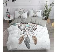 Meimall Sets De Housse De Couette Blanc Plumes Bohème 240X280 Cm 2 X Taies d'oreiller,3D Linge De Lit Ado Imprimé Parure De Lit avec Fermeture pour 1/2 Personnes Anti-Rides