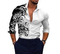 MEIMIYI Chemise Revers Homme Impression Numérique Knopfleiste Chemise Décontractée Homme Vacances Plage De Sable Mode Chemise Imprimer Homme Couleur Chemise Manches Longues Homme D-02 3XL