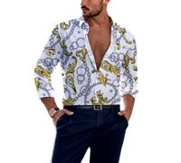 MEIMIYI Chemise Revers Homme Impression Numérique Knopfleiste Chemise Manches Longues Homme Vacances Plage De Sable Mode Chemise Décontractée Homme Couleur Chemise Imprimer Homme A-04 4XL