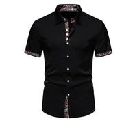 MEIMIYI Mode Shirt Classique Tendance Décontractée Tops Léger Confortable Respirant Chemise À Patte De Boutonnage Coupe Régulière Manche Courte Homme H-Black M