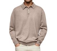 MEIMIYI T-Shirt À Manches Longues Homme Décontractée Beau Gosse Mode Revers Shirt Classique Base-Ball Entraînement Polo Chemise Léger Respirable Confortable Sportshirt H-Khaki 4XL