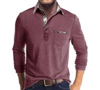 MEIMIYI T-Shirt À Manches Longues Homme Léger Respirable Confortable Revers Shirt Classique Base-Ball Entraînement Sportshirt Décontractée Beau Gosse Mode Polo Chemise D-Date Red L