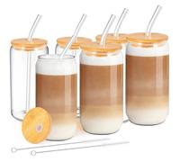 MEIMUCUL Verre avec Paille, 6 Pièce Gobelet Smoothie avec Couvercle,500ml Verre Bubble Tea avec Couvercle et Paille, Réutilisables Verres pour Café Glacé,Cocktail,Smoothie,Latte,Whisky