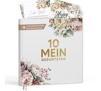 Mein Geburtstag Livre d'or avec étiquettes à vin - Livre de souvenirs aspect eucalyptus Cadeau pour la famille et les amis à remplir sans questions - Couverture rigide vierge 72 pages (10 Mein