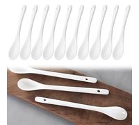 Mein HERZ 10 Pcs Cuillères à œuf en Porcelaine, Ensemble de cuillères à café, Blanc Cuillères à thé en Porcelaine Tasses à thé Louche à Soupe en céramique pour Soupe - 12 cm