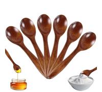 Mein HERZ 6 Pcs Cuillère en Bois Naturel Écologique, Sans BPA, Ustensile de Table et de Cuisine Pour Café, Thé, Miel (14cm, Brown)