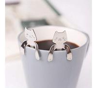 Mein HERZ Cuillere Dessert INOX,Kit de 4 Pcs Cuillères en Acier Inoxydable sous Forme de Chat Mignon pour Café, Thé, Sucre et Gâteau (Argent)