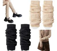 Mein HERZ Jambière Guêtres,2 Paires Jambières Guêtres Femme En Laine Jambières tricotées d'hiver pour Femme Long Hiver Jambière Pour l'Hiver Le Printemps et l'automne,Le Yoga, Le Patinage