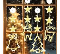 Mein HERZ Lumières LED de Noël, 4 Pièces Decoration Noel Fenetre Lumineuse,Lustre Ventouse de Noël,Lumière de Fenêtre de Suspendue pour Décoration de Fête,Partie