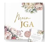 Mein JGA Livre de souvenirs - Livre d'or pour félicitations et photos - Couverture rigide avec design pivoine et gaufrage doré - Style vintage, fête nuptiale - 72 pages sans questions (Mon JGA