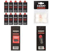 Mein Landhaus Combustible Plus Léger Zippo Lot 10x Zippo Essence Original Essence Chaque 125 ML | Starterset1x Lot de 6 Unités Silex, Lot de 1 Mèche, Lot de 1 Ouate et Feutre