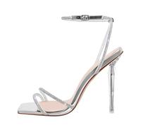 Meinabsatz Sandales à lanières pour femme - Talons hauts - Sandales carrées à paillettes, argenté, 37 EU