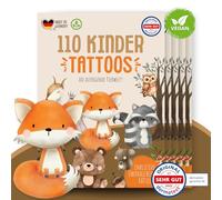 MeinBaby123 550 tatouages pour enfants respectueux de la peau, animaux mignons, tatouages d'animaux de la forêt pour enfants, tatouages pour enfants à coller, végétaliens et fabriqués en Allemagne (5x