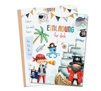 MeinBaby123® Lot de 10 cartes d'invitation pour anniversaire d'enfant - Pirates - Invitations d'anniversaire pour garçons - Cartes d'invitation pirates - Avec 10 enveloppes - Qualité supérieure