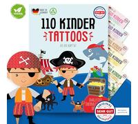 MeinBaby123® Lot de 110 tatouages pirates doux pour la peau pour garçons | Tatouages de peau pirates | Tatouages de pirates pour enfants | Tatouages pour enfants à coller - Végétalien et fabriqué en
