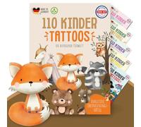 MeinBaby123 Lot de 110 tatouages pour enfants - Doux pour la peau - Avec animaux mignons - À coller - Cadeau - Végétalien et fabriqué en Allemagne - 1 x Animaux mignons