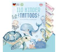 MeinBaby123 Lot de 110 tatouages pour enfants, respectueux de la peau, monde sous-marin, baleine, tortue, dauphin, tatouages pour enfants, à coller, végétaliens et fabriqués en Allemagne (1 x monde
