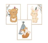 MeinBaby123® Lot de 3 posters pour chambre d'enfant,Format A4,Motif animaux indiens,Style bohème,Décoration de chambre d'enfant,Poster mural de qualité supérieure (animaux bohémiens,Lot de 3)