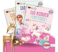 MeinBaby123® Lot de 330 tatouages pour enfants et filles - Doux pour la peau - Lot de 3 tatouages de peau - Licornes, fées, sirènes et animaux - Végétalien et fabriqué en Allemagne (lot de 3 - amis