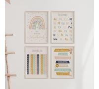 MeinBaby123® Lot de 4 posters éducatifs éducatifs éducatifs,images de chambre d'enfant,Lot de 4 posters A4,Alphabet ABC, primaire,Poster mural de qualité supérieure (poster de la retraite - Lot de 4)