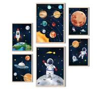 MeinBaby123® Lot de 6 posters pour chambre d'enfant astronaute,2 posters DIN A4 et 4 formats DIN A5,Fusées spatiales,Poster mural de qualité supérieure,Astronaut V1