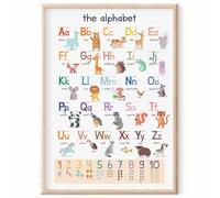 MeinBaby123® Poster éducatif XL ABC pour enfants (GS) version anglaise | Lettres des sons de A à Z | Alphabet ABC | Pour maternelle, maternelle, école primaire (A2, poster éducatif animaux - anglais)