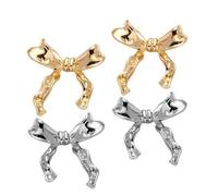 Meindin 1/2 Bow Stud Earrings, Boucles d'oreilles À Nœud Papillon en Argent Doré, Boucles d'oreilles À Nœud en Ruban Classique, Bijoux Fête d'anniversaire Bijoux Cadeaux pour Femmes Et Filles