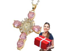 Meindin Collier Vierge Marie, Pendentif Croix Vierge Marie - Collier de Croix de Pierres précieuses de la Vierge Marie - Cadeaux de Bijoux, Bijoux de Collier pour Mariage, Porm, Usage Quotidien,