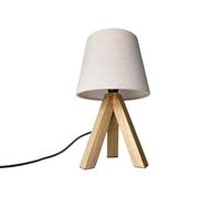 meineWunschleuchte Lampe de table à trépied en bois avec abat-jour en tissu blanc crème 27 cm