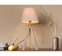 meineWunschleuchte Lampe de table à trois pieds en bois avec abat-jour en tissu blanc crème 55 cm