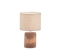 Lampe de table, avec abat-jour en lin beige et pied en béton, aspect bois, hauteur : 35 cm