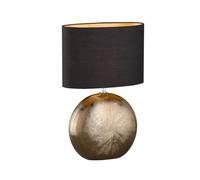 meineWunschleuchte Lampe de table avec pied en céramique bronze vieilli et abat-jour en tissu noir doré 53 cm