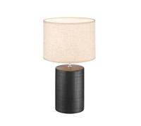 meineWunschleuchte Lampe de table avec pied en céramique noir et abat-jour en tissu en lin, 43 cm
