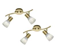 meineWunschleuchte Lot de 2 spots de plafond classiques en laiton à 2 ampoules, abat-jour en verre blanc, largeur 33 cm