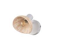 meineWunschleuchte Skandi Style Applique murale avec interrupteur et abat-jour en rotin Largeur 13 cm