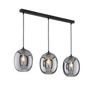 meineWunschleuchte Suspension LED industrielle à 3 ampoules avec boules en verre fumé - Longueur : 95 cm