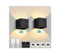 Meinice 2 Pièces Applique Murale intérieur avec Détecteur de Mouvement, Lampe Murale Sans Fil Rechargeable Applique Murale a Pile 6W 3000K Blanc Chaud Avec Angle de Faisceau Réglable,Noir