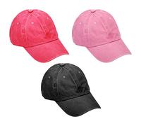 MEINICY Lot de 3 casquettes de baseball unies lavées, rétro réglables, cadeau pour homme/femme, non structuré/coton, Noir + rose + rose rouge, Taille unique