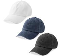 MEINICY Lot de 3 casquettes de baseball unies lavées, rétro réglables, cadeau pour homme/femme, non structuré/coton, Noir + bleu marine + blanc, taille unique