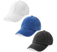 MEINICY Lot de 3 casquettes de baseball unies lavées, rétro réglables, cadeau pour homme/femme, non structuré/coton, Noir + blanc + bleu roi, taille unique