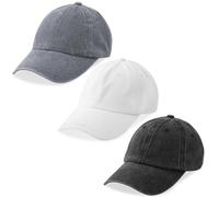 MEINICY Lot de 3 casquettes de baseball unies lavées, rétro réglables, cadeau pour homme/femme, non structuré/coton, Noir + blanc + gris, taille unique