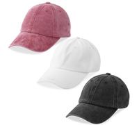 MEINICY Lot de 3 Casquettes de Baseball Unies lavées, rétro réglables, Cadeau pour Homme/Femme, Non structuré/Coton, Noir + Blanc + Rouge vin, Taille Unique