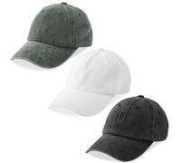 MEINICY Lot de 3 casquettes de baseball unies lavées, rétro réglables, cadeau pour homme/femme, non structuré/coton, Noir + blanc + vert kaki, taille unique