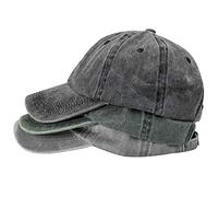 MEINICY Lot de 3 casquettes de baseball unies délavées, rétro ajustables, cadeau pour hommes/femmes, non structurée/coton, Noir + gris + vert Od, taille unique
