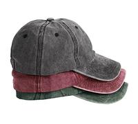 MEINICY Lot de 3 casquettes de baseball unies délavées, chapeau rétro réglable, cadeau pour homme/femme, non structuré/coton, Noir + bordeaux + vert OD, taille unique