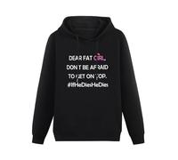 meiningjing Fashion Tshirts Dear Fat Girl Long Sleeve Hoody with Pocket Sweatershirt, Hooded Black XXL