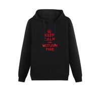 meiningjing New Keep Calm and Return Fire Hoody - Mens Heavy Cotton Hoody Black XL