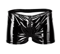 meiodtion Boxer, legging, pour homme, avec trou pour pénis, en latex, aspect verni, hipster, pour homme, sous-vêtements érotiques, sous-vêtements avec effet laque en latex, noir, Noir , L