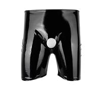 meiodtion Boxer pour homme - Avec trou pour pénis - En latex - Aspect laqué - Style hipster - Lingerie érotique - Sous-vêtements en cuir - Lingerie sexy pour le sexe, Noir , XXL